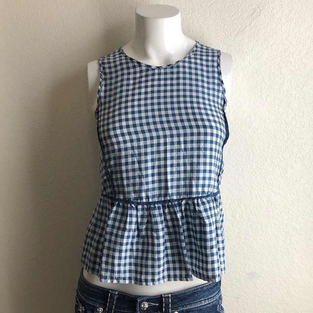 J. Crew Dark Blue White Checker Top Size 0P